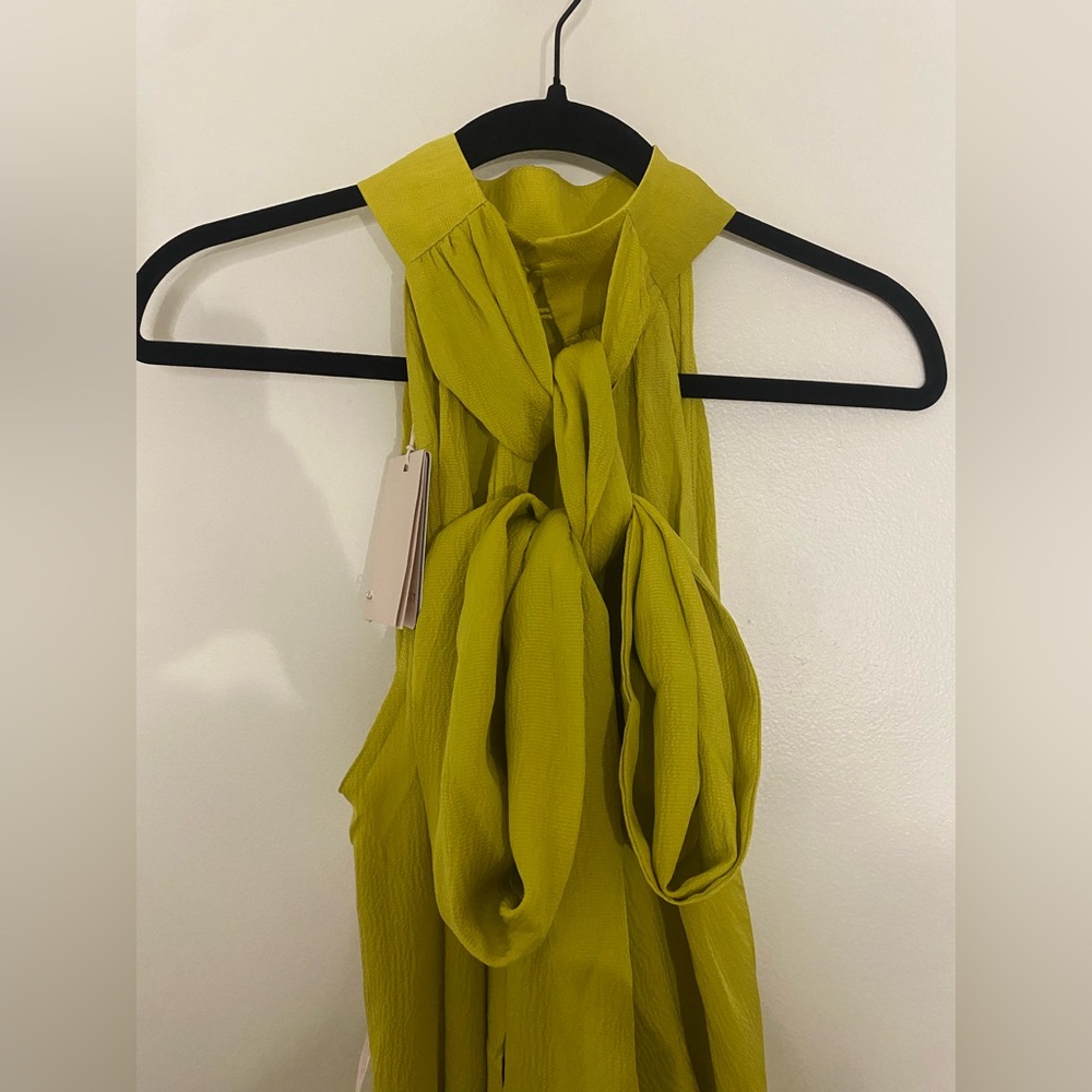 Wiggy Kit NWT The Aster Dress Chartreuse Hammered Silk Maxi High Neck Medium - Picture 13 of 15